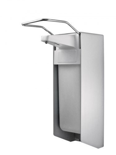TEMDEX Desinfektionsmittel- & Seifen-Spender Aluminium, 1.000 ml, kurzer Armhebel, Edelstahlpumpe